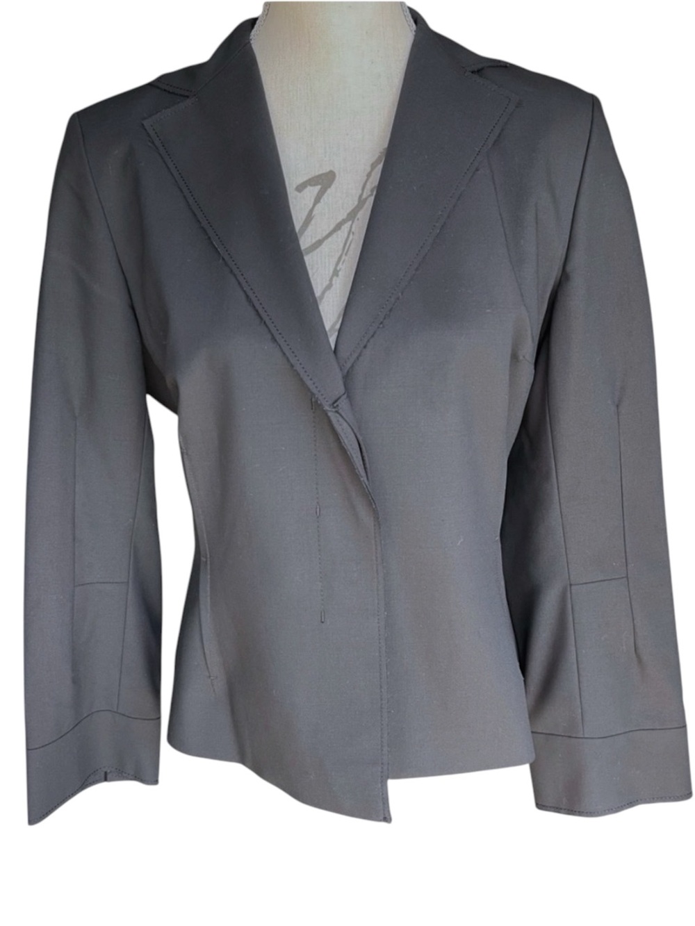 Teenflo Black Y2K Wool Blend 2 Hidden Button Raw Hem Blazer Jacket (10)